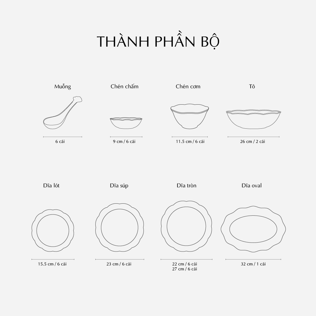 Bộ đồ ăn 6 người Âu-Á 45 sản phẩm - Đài Các IFP - Chỉ Vàng