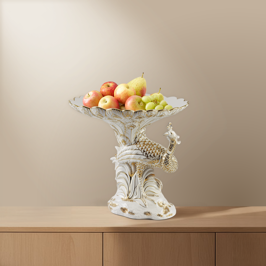 Tô trái cây Khổng Tước Vẽ tay Trang Trí Vàng