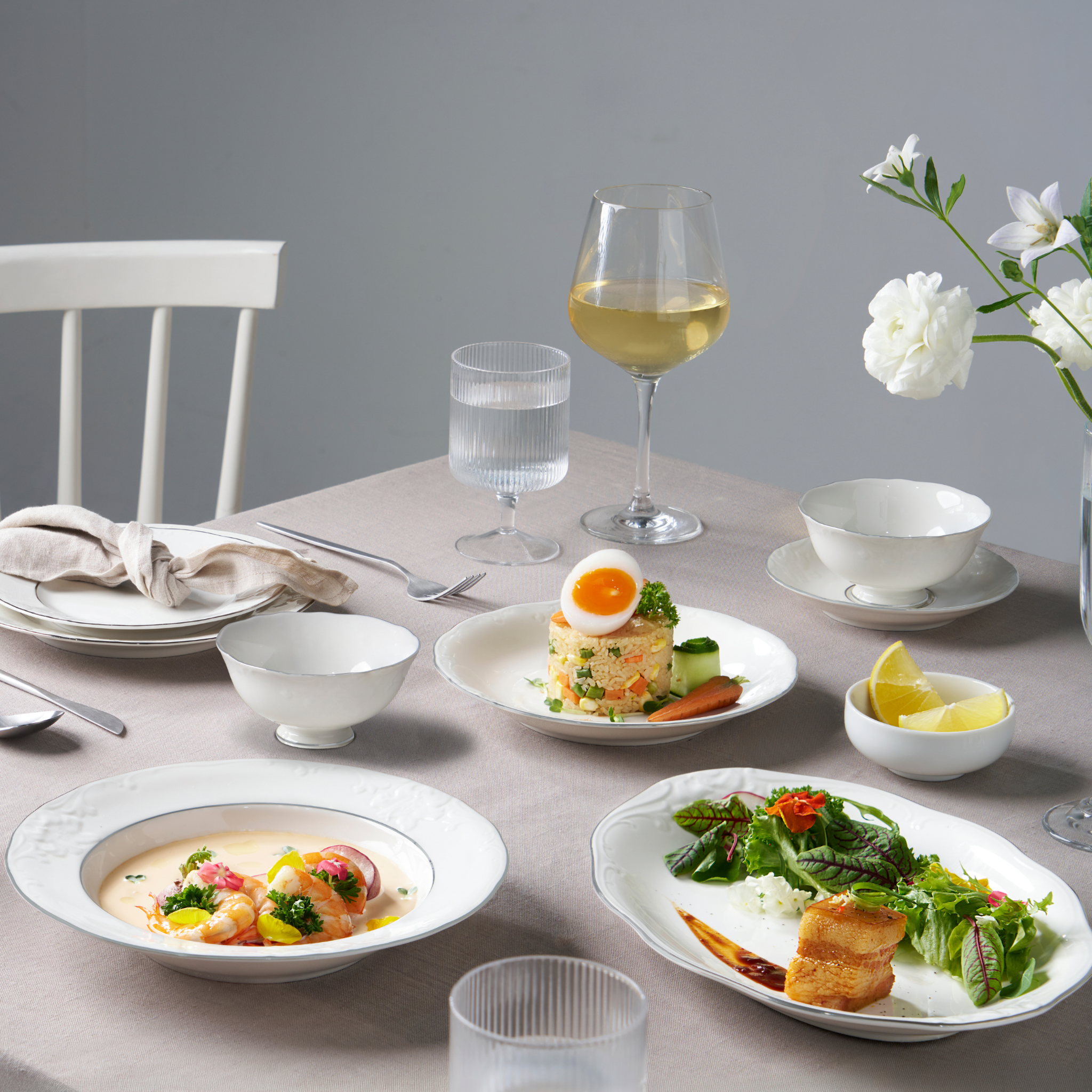 Bộ đồ ăn 30 sản phẩm - Đài Các IFP - Chỉ Bạch Kim