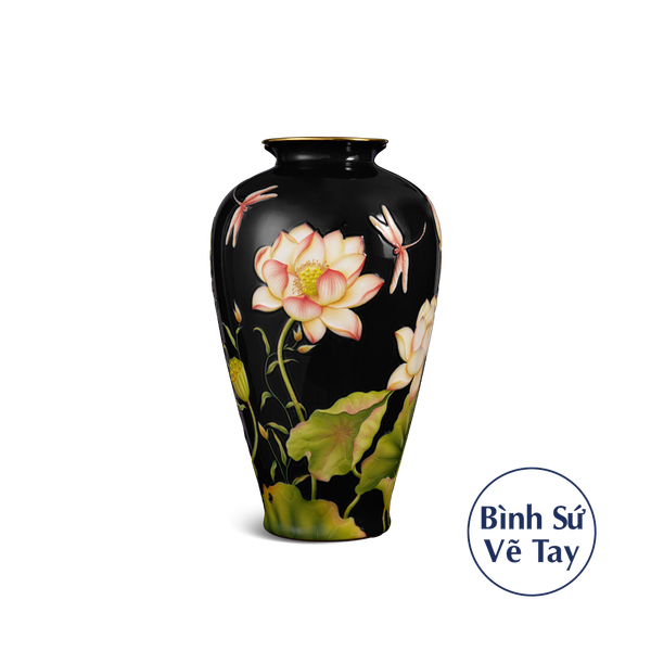 Bình hoa 40 cm - Sen Khắc (Nền Đen)