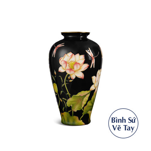  Bình hoa 40 cm - Sen Khắc (Nền Đen) 