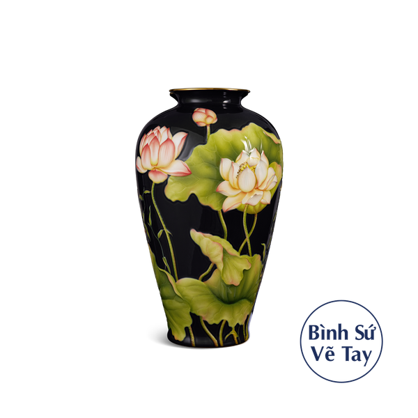 Bình hoa 40 cm - Sen Khắc (Nền Đen)