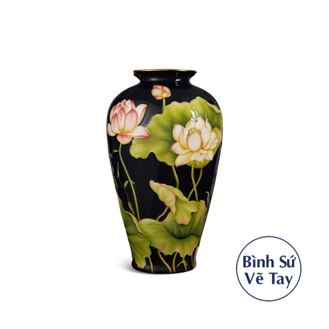  Bình hoa 40 cm - Sen Khắc (Nền Đen) 