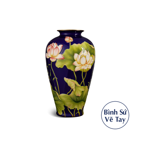  Bình hoa 40 cm - Bình Hoa - Sen Khắc nổi nền Cobalt 
