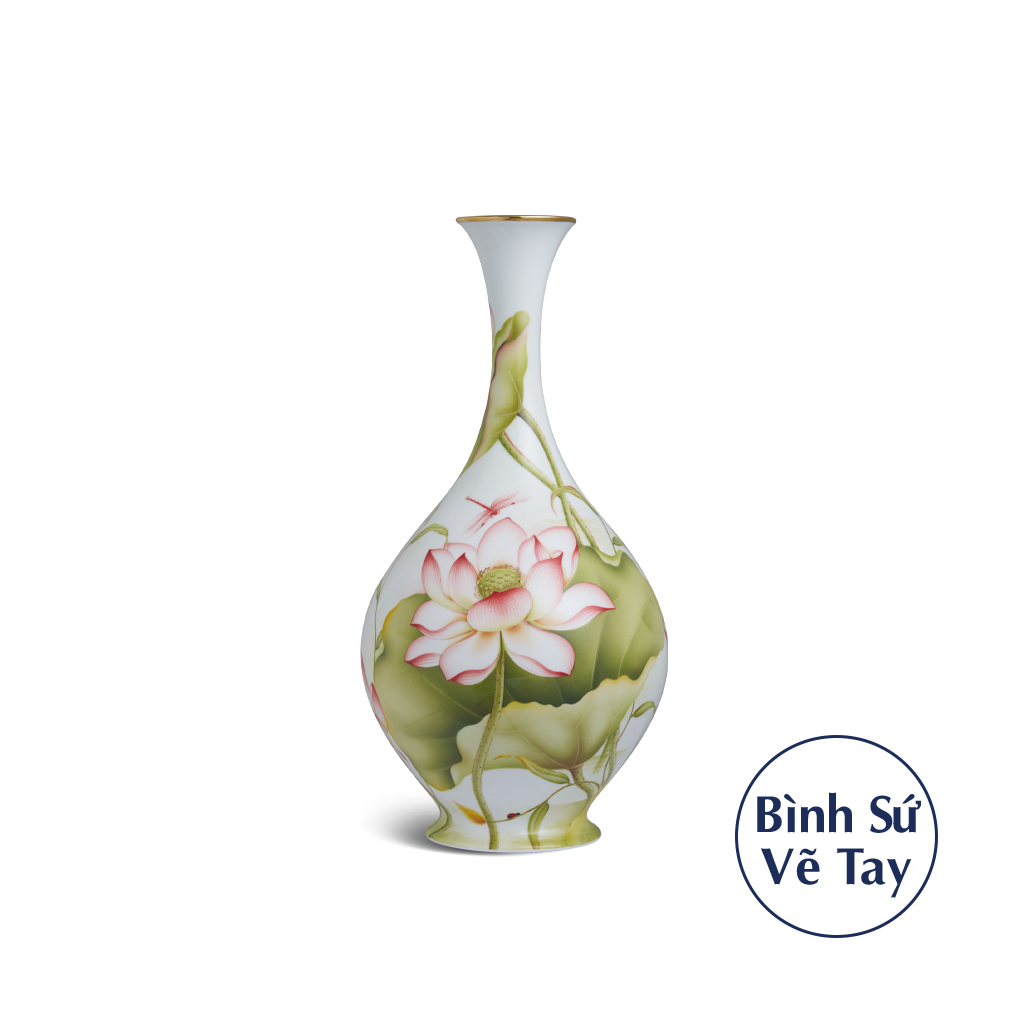 Bình hoa 40 cm - Sen Màu - Vẽ tay