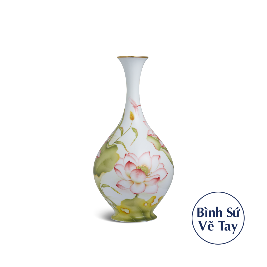 Bình hoa 40 cm - Sen Màu - Vẽ tay