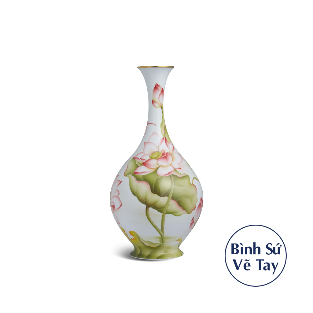 Bình hoa 40 cm - Sen Màu - Vẽ tay