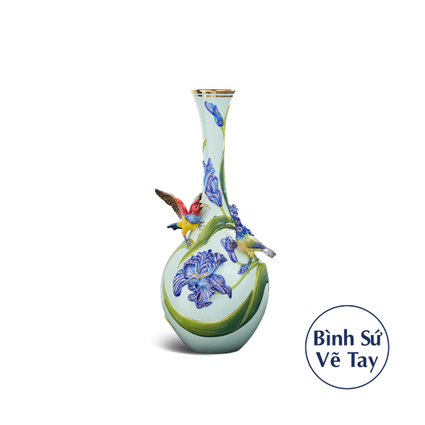 Bình hoa 45 cm - Hạnh phúc đính hoa/ Chim cảnh (TTV - Nền xanh ngọc)