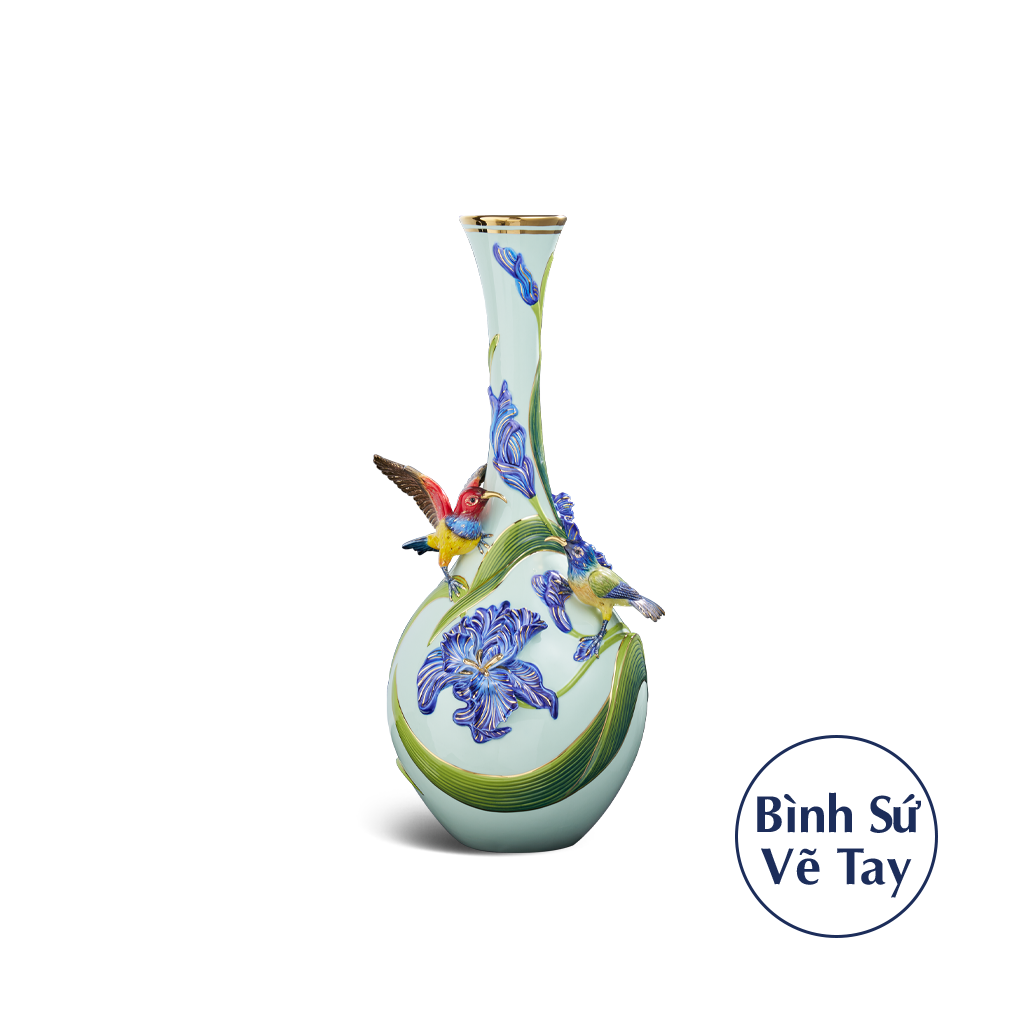 Bình hoa 45 cm - Hạnh phúc đính hoa/ Chim cảnh (TTV - Nền xanh ngọc)