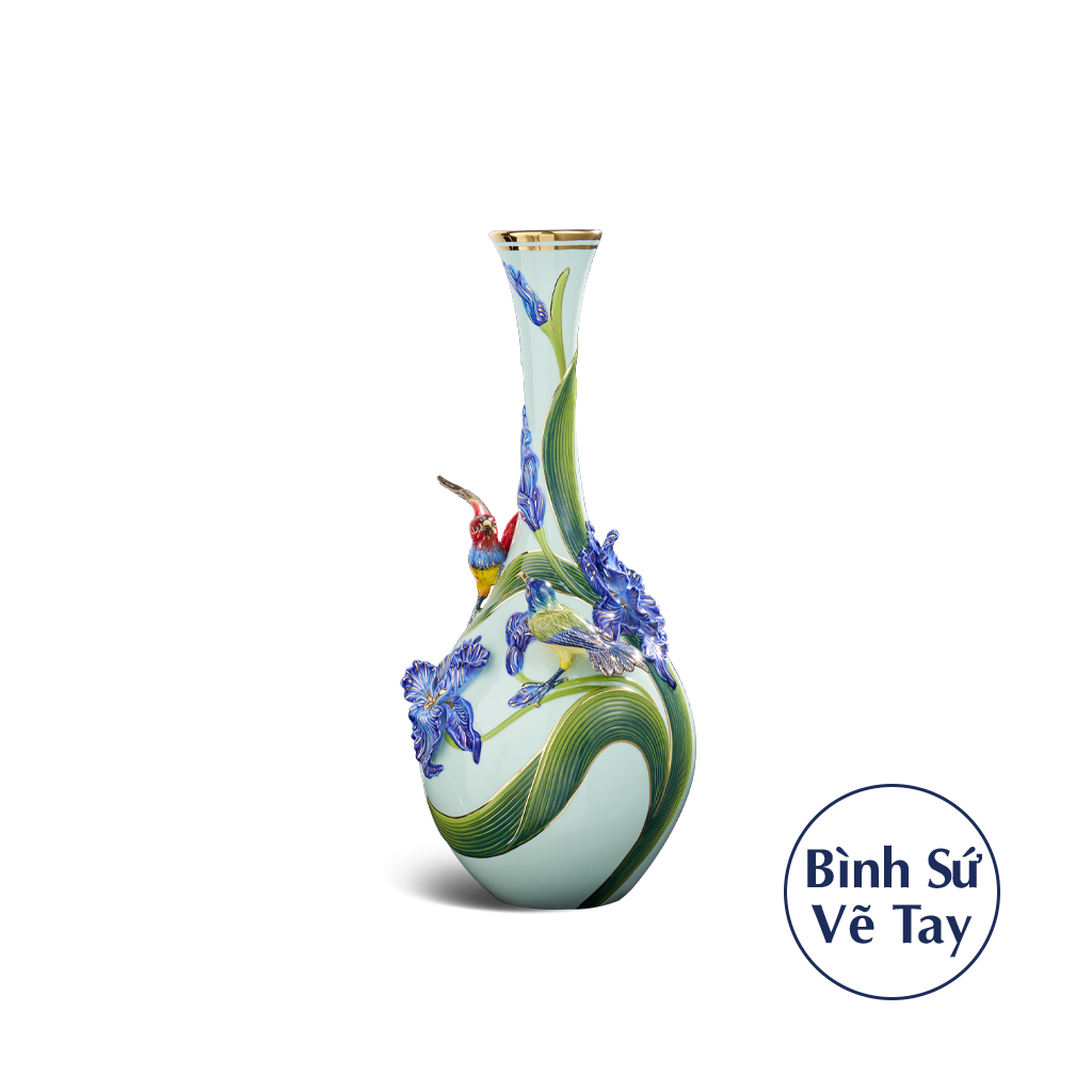 Bình hoa 45 cm - Hạnh phúc đính hoa/ Chim cảnh (TTV - Nền xanh ngọc)