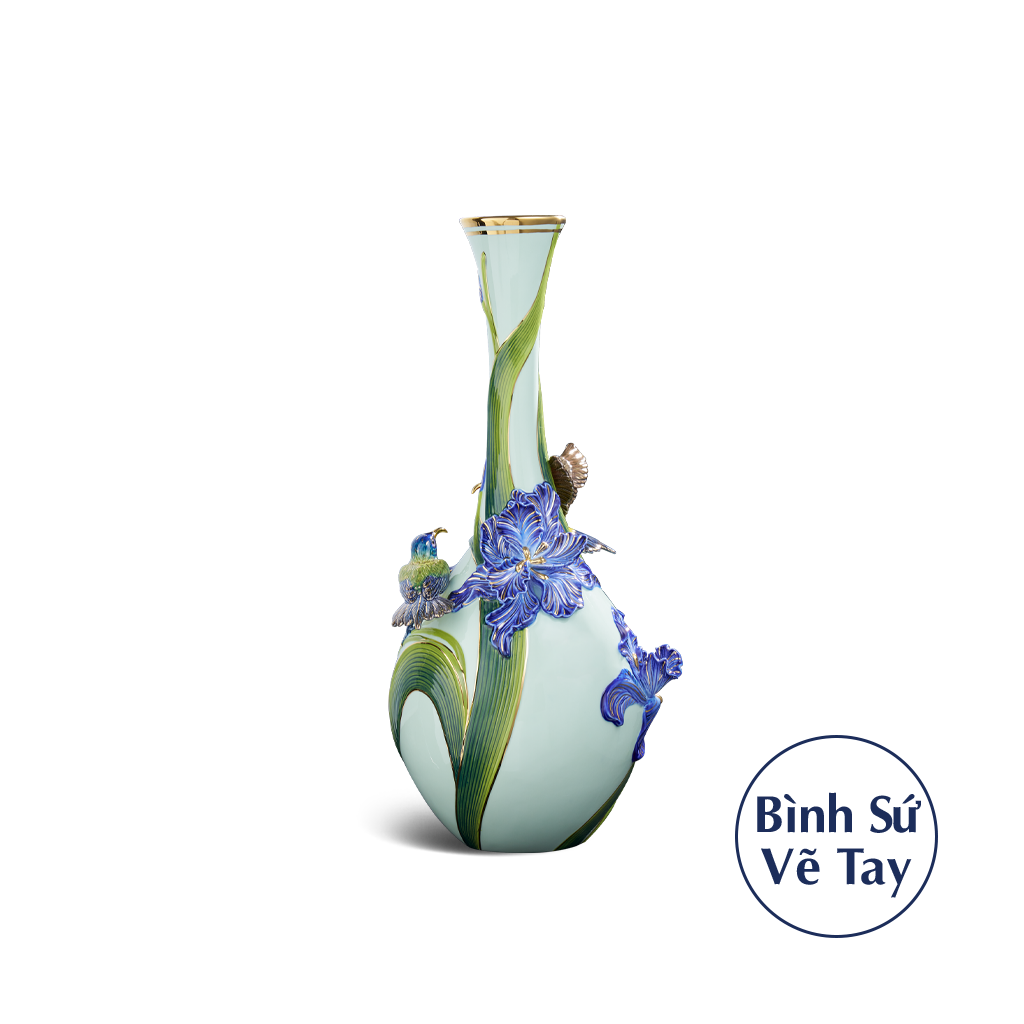 Bình hoa 45 cm - Hạnh phúc đính hoa/ Chim cảnh (TTV - Nền xanh ngọc)