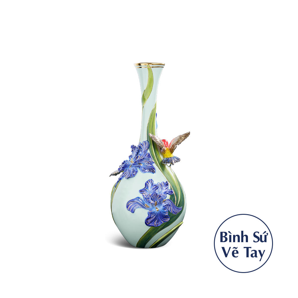 Bình hoa 45 cm - Hạnh phúc đính hoa/ Chim cảnh (TTV - Nền xanh ngọc)