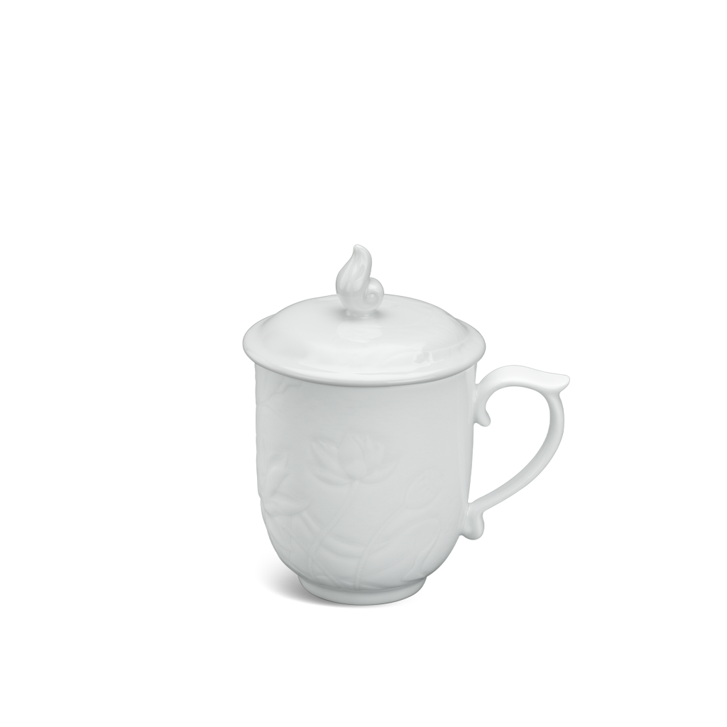 Ca trà 0.30 L+ nắp - Sen - Trắng