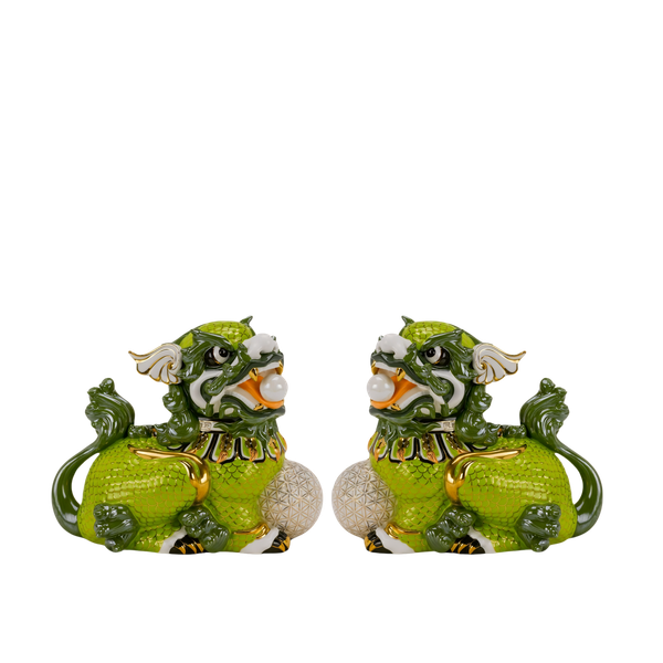 Cặp Kỳ Lân 24 cm - Xanh lá - Trang Trí Vàng