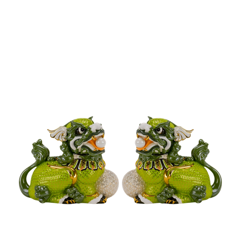  Cặp Kỳ Lân 24 cm - Xanh lá - Trang Trí Vàng 
