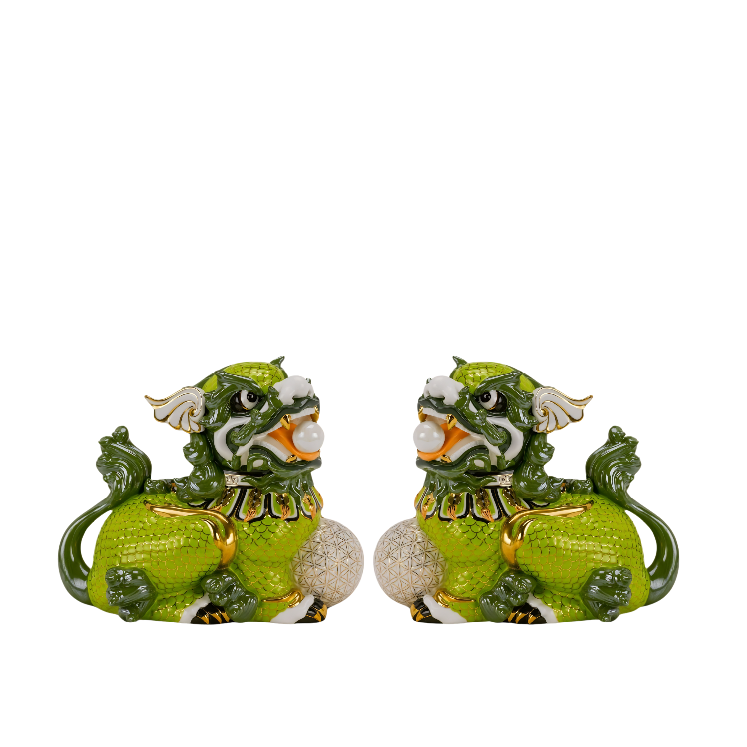 Cặp Kỳ Lân 24 cm - Xanh lá - Trang Trí Vàng
