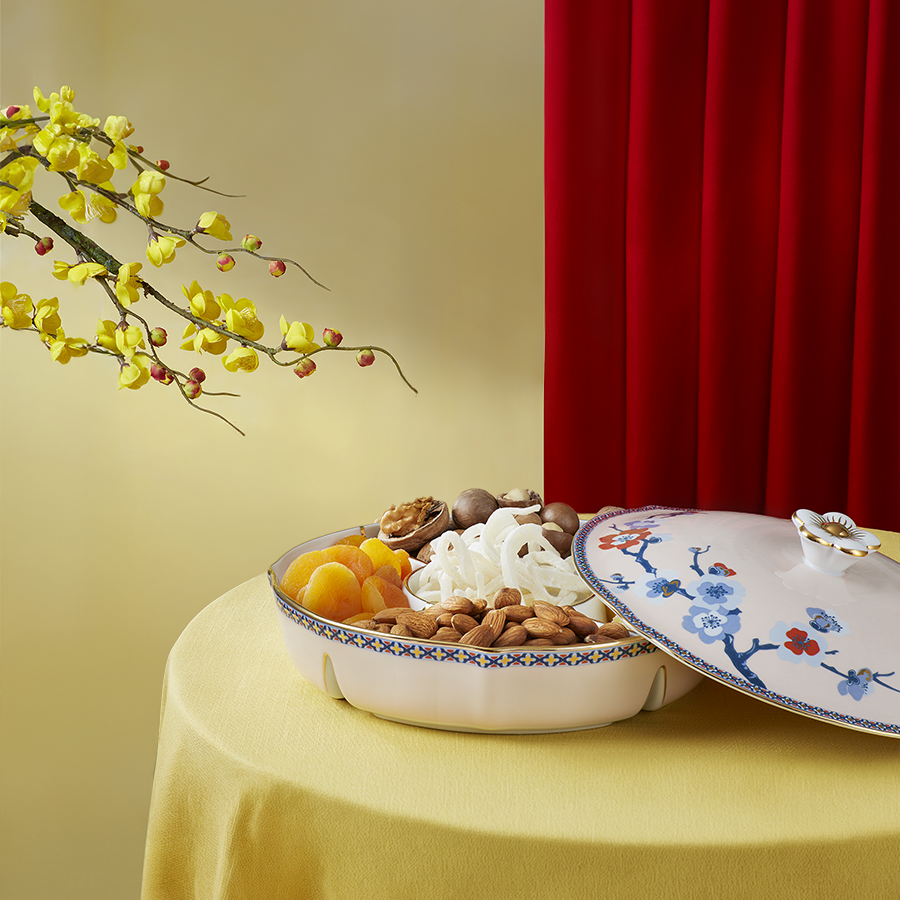 Khay mứt 5 ngăn Hoa Đào Thịnh Vượng (Viền vàng)