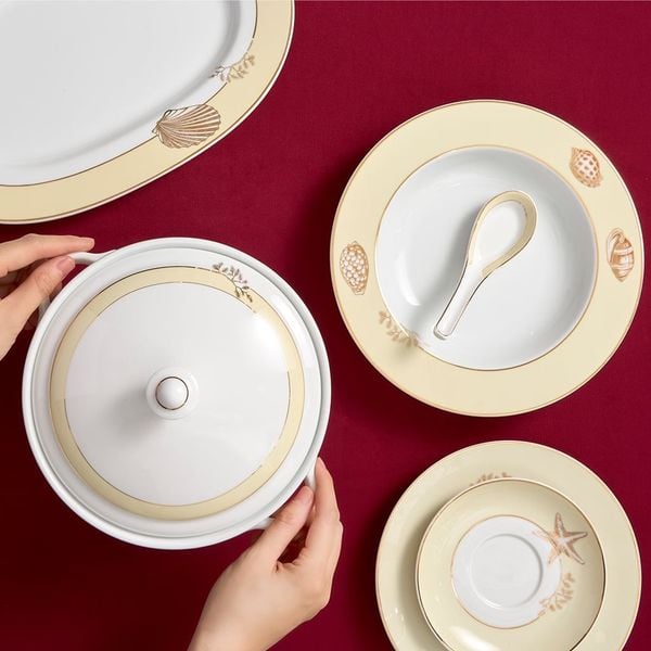 Bộ đồ ăn Âu-Á 45 sản phẩm - Camellia - Hương Biển kem