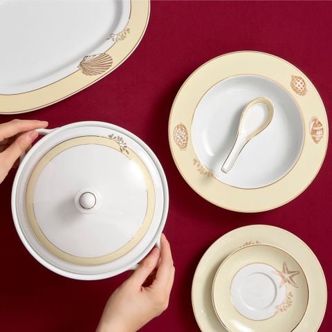  Bộ đồ ăn Âu-Á 45 sản phẩm - Camellia - Hương Biển kem 