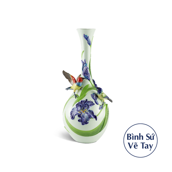 Bình hoa 45 cm - Hoa Diên Vỹ đính hoa/ Chim Cảnh - Bình Hoa - Vẽ tay
