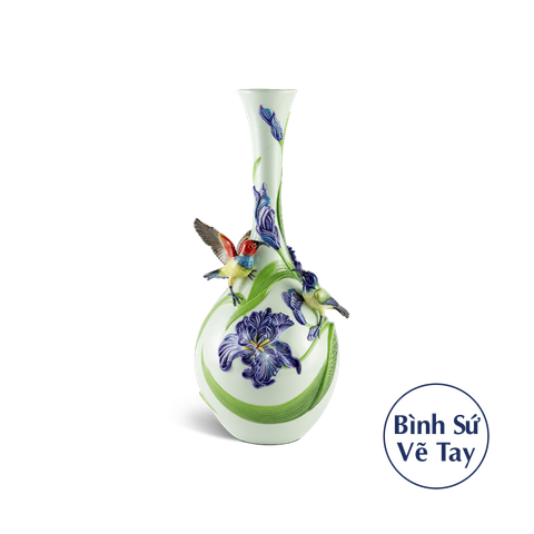  Bình hoa 45 cm - Hoa Diên Vỹ đính hoa/ Chim Cảnh - Bình Hoa - Vẽ tay 