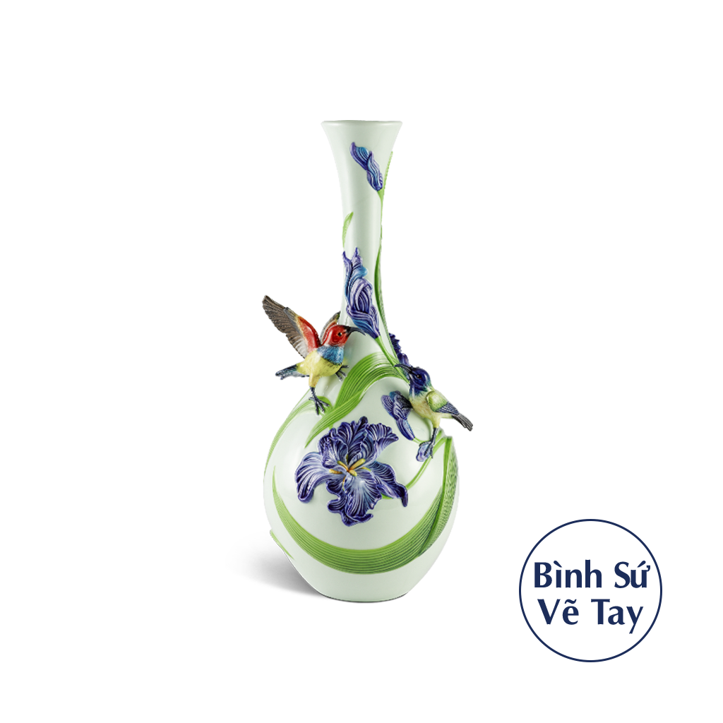 Bình hoa 45 cm - Hoa Diên Vỹ đính hoa/ Chim Cảnh - Bình Hoa - Vẽ tay
