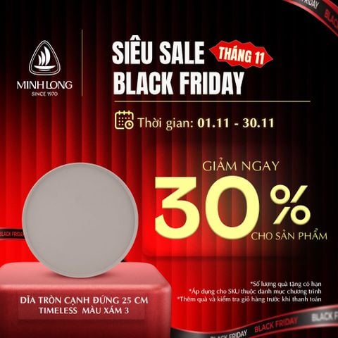  Dĩa tròn cạnh đứng 25 cm Timeless Màu Xám 