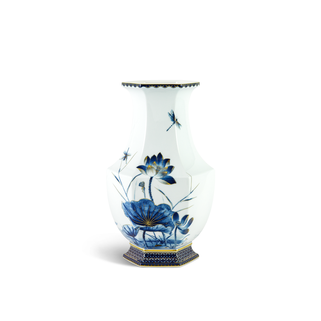 Bình hoa Lộc Phát 28 cm - Bình hoa - Sen vàng nền xanh ngọc