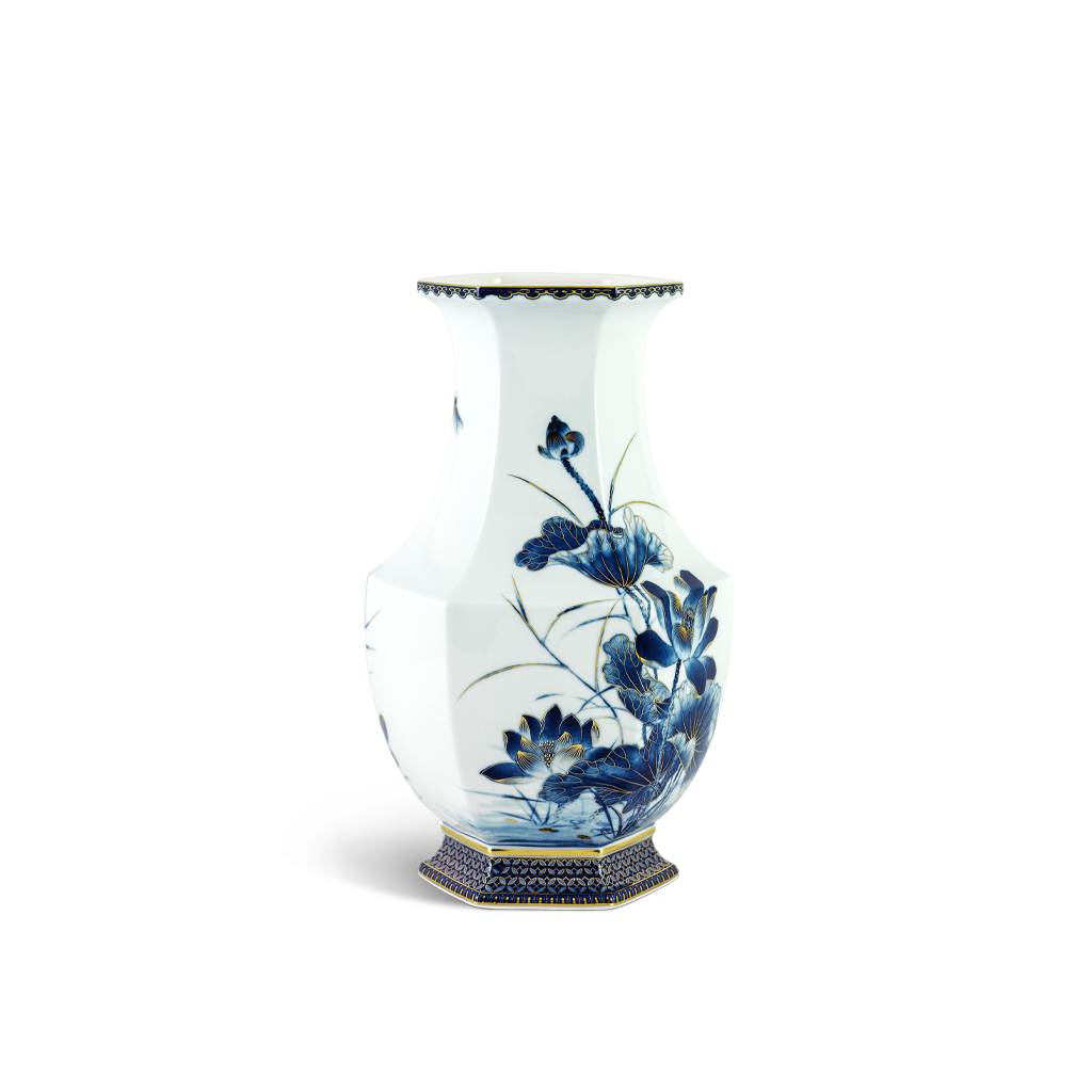 Bình hoa Lộc Phát 28 cm - Bình hoa - Sen vàng nền xanh ngọc