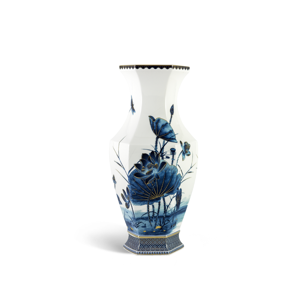 Bình Hoa Lộc Phát 40cm Sen Vàng Nền Trắng