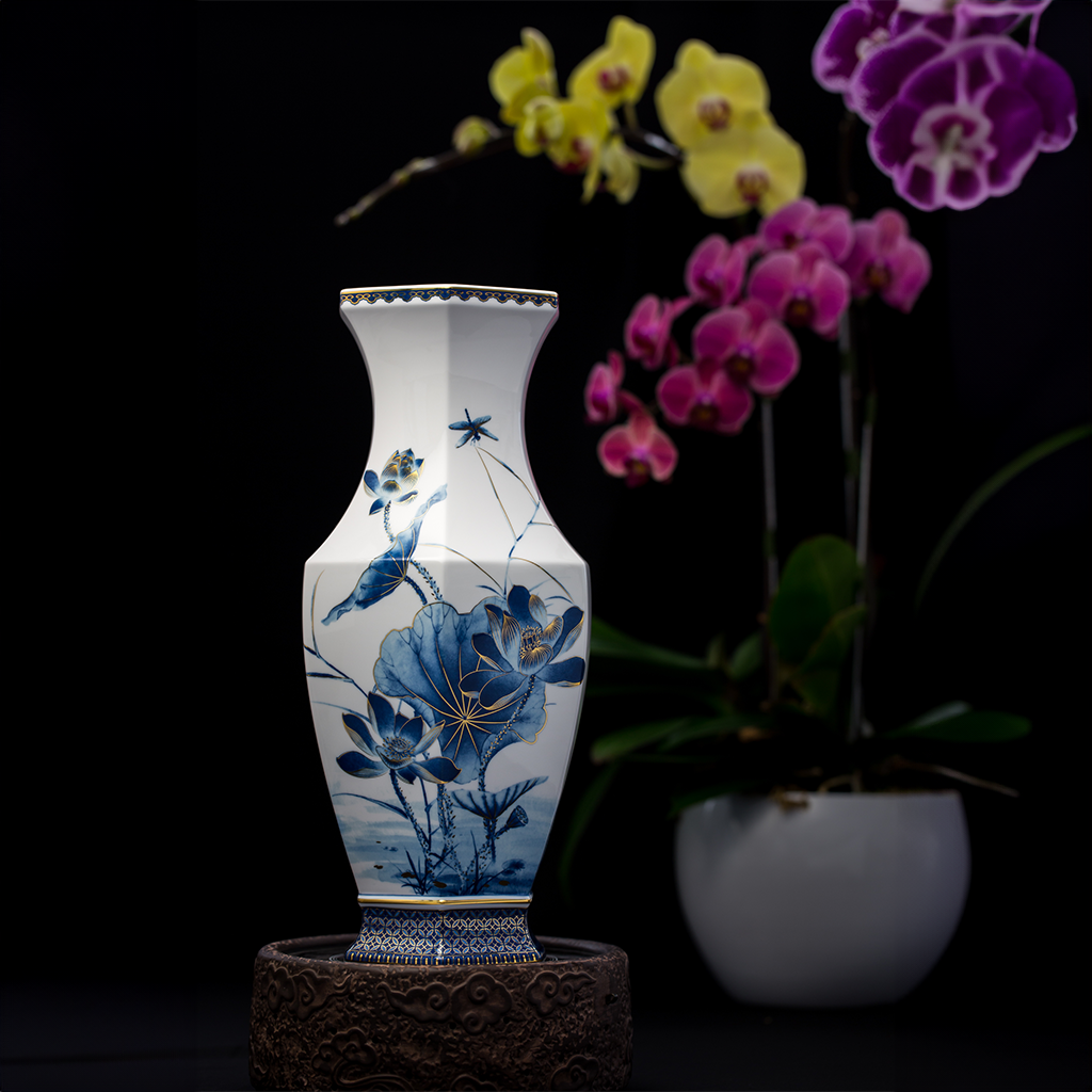 Bình hoa Lộc Phát 40 cm - Bình Hoa - Sen Vàng Nền Trắng