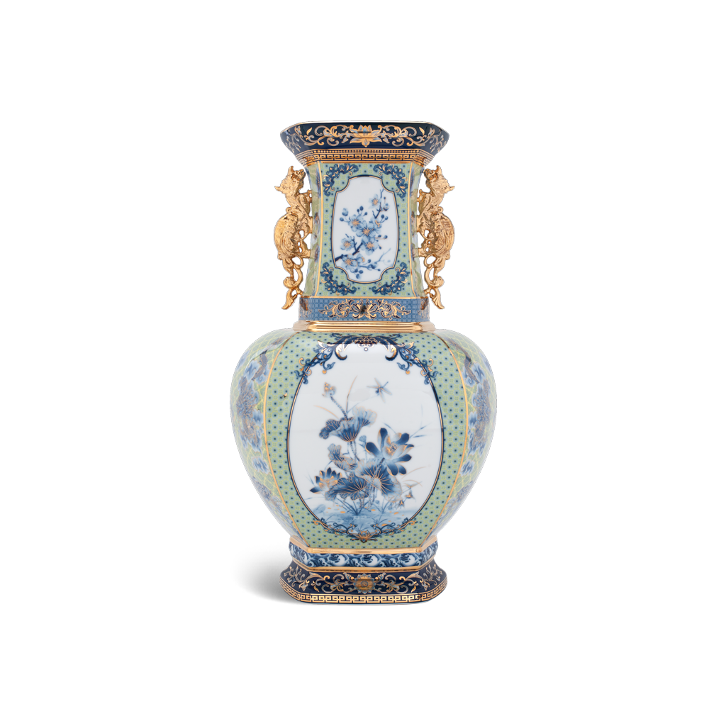 Bình hoa lục giác 45 cm (quai rồng) - bình hoa - thịnh vượng (vàng)