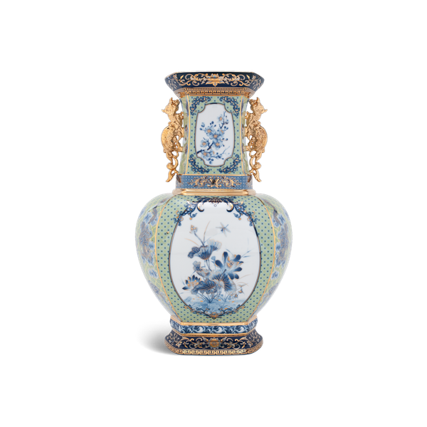 Bình hoa lục giác 45 cm (quai rồng) - Bình Hoa - Thịnh Vượng (vàng)