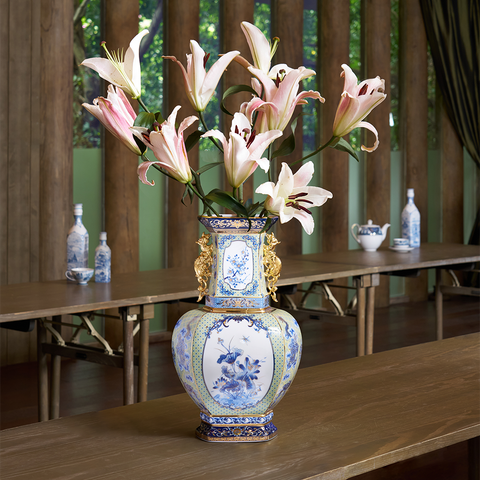  Bình hoa lục giác Thịnh Vượng (vàng)(quai rồng) 