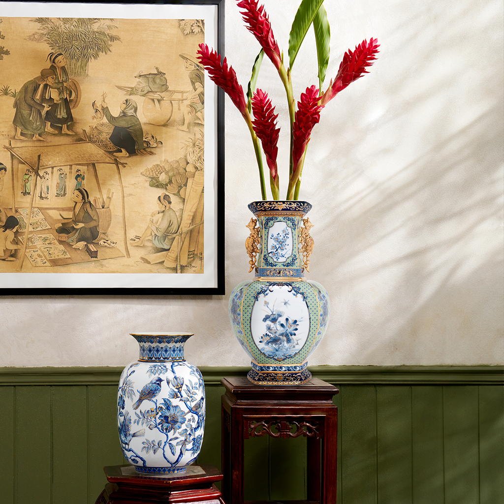 Bình hoa lục giác 45 cm (quai rồng) - Bình Hoa - Thịnh Vượng (vàng)