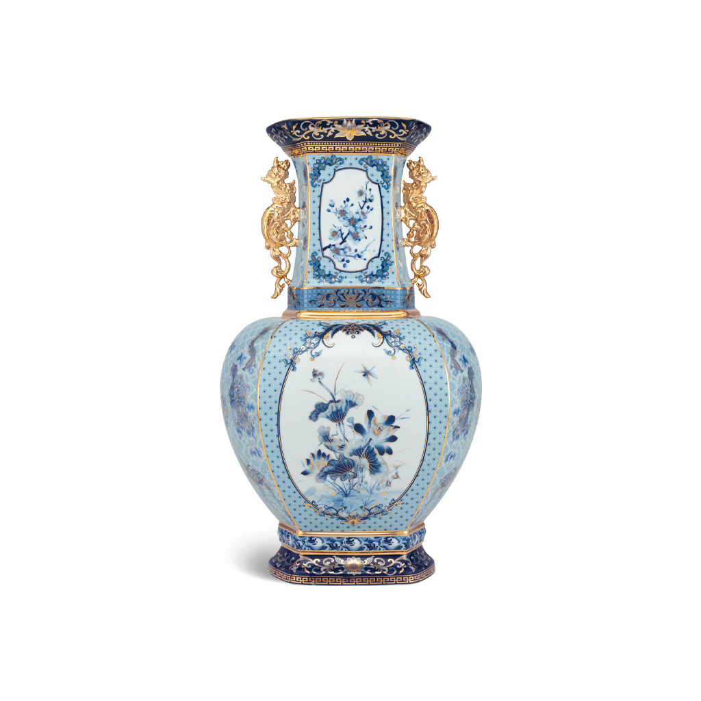 Bình hoa lục giác 45 cm (quai rồng) - bình hoa - thịnh vượng (xanh dương)