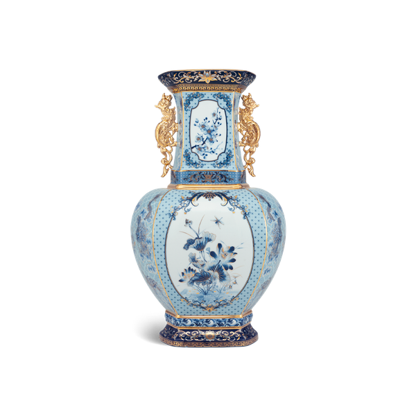 Bình hoa lục giác 45 cm (quai rồng) - Bình Hoa - Thịnh Vượng (xanh dương)