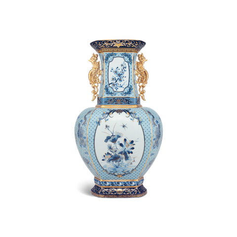  Bình hoa lục giác 45 cm (quai rồng) - Bình Hoa - Thịnh Vượng (xanh dương) 