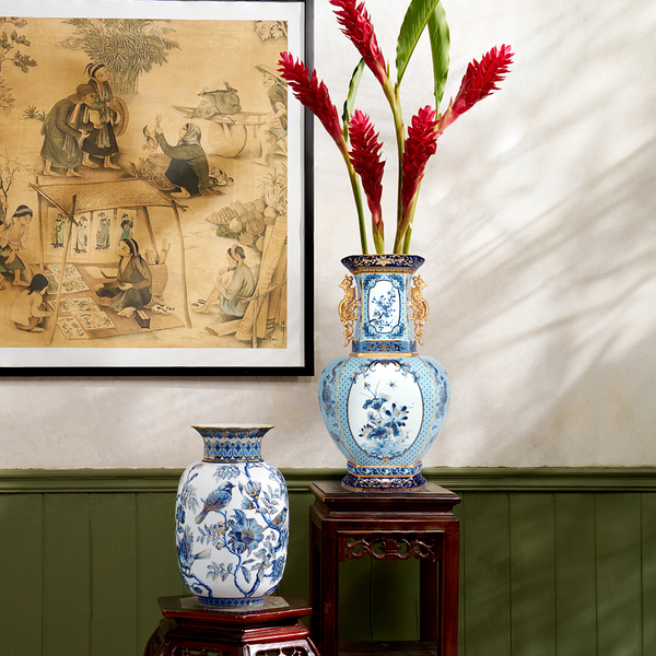 Bình hoa lục giác Thịnh Vượng (xanh dương)(quai rồng)