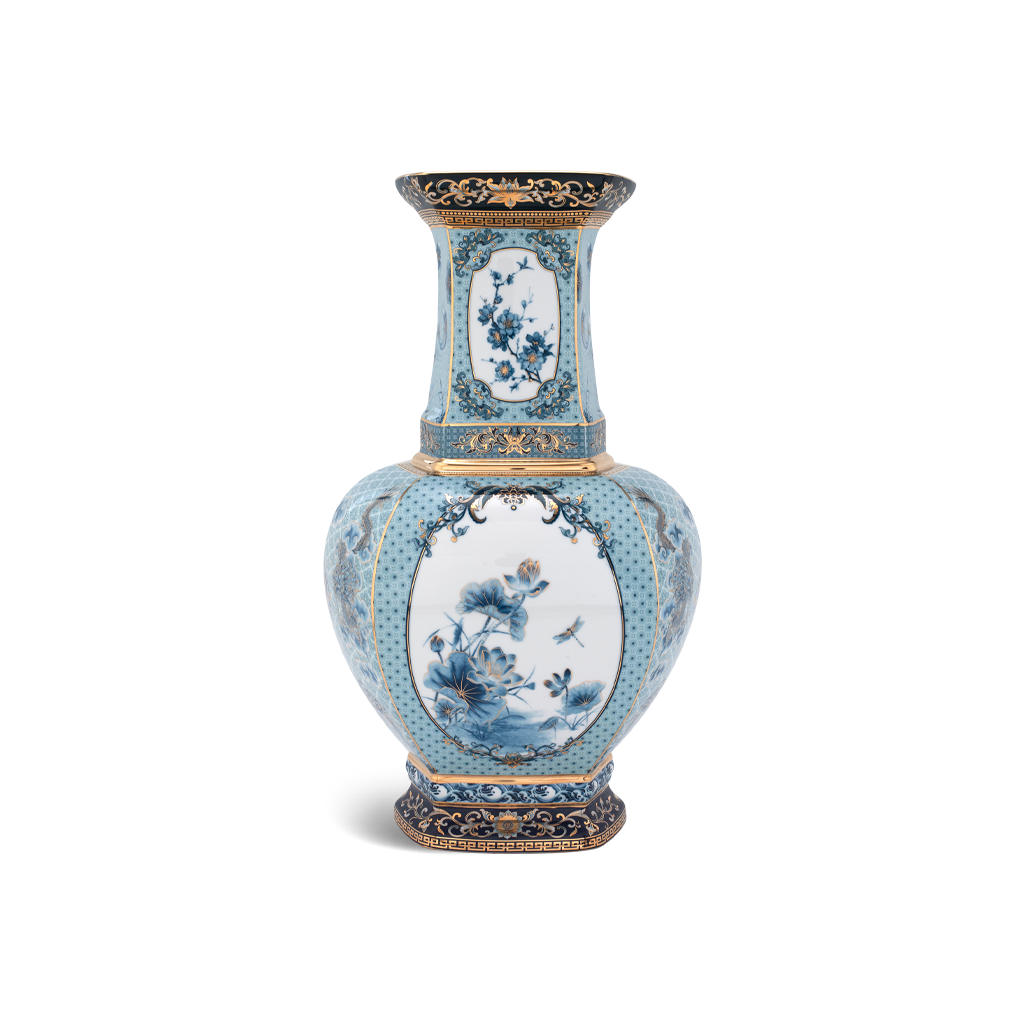 Bình hoa lục giác 45 cm (không quai) - Bình Hoa - Thịnh Vượng (xanh dương)