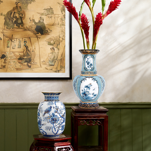 Bình hoa lục giác 45 cm (không quai) - Bình Hoa - Thịnh Vượng (xanh dương)