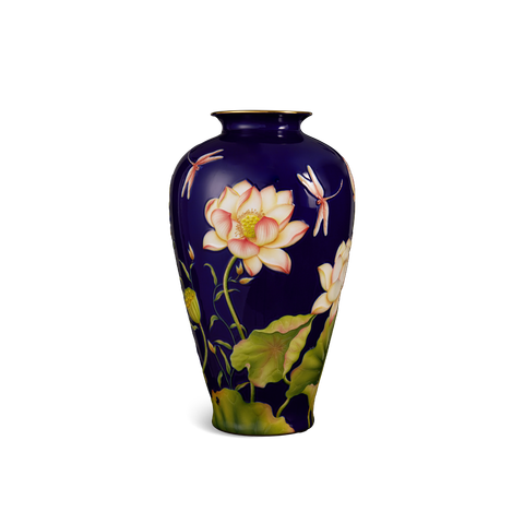  Bình hoa 40 cm - Bình Hoa - Sen Khắc nổi nền Cobalt 