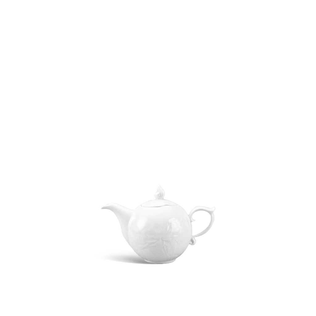 Bình trà + nắp - Sen - Trắng