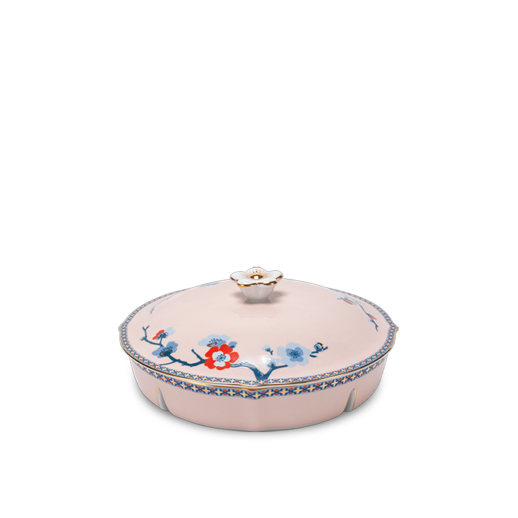 Khay mứt 5 ngăn - hoa đào thịnh vượng (viền vàng)