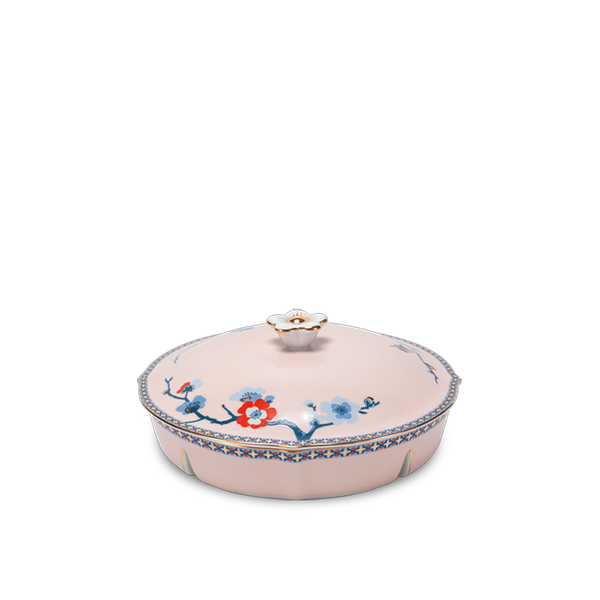 Khay mứt 5 ngăn - Hoa Đào Thịnh Vượng (Viền vàng)