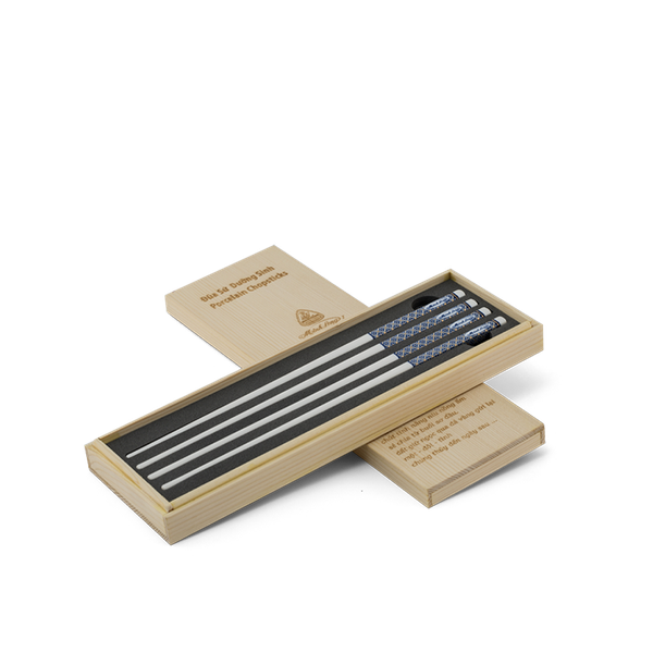 Đũa sứ dưỡng sinh 24.4 cm (2đôi/HQ) - Dưỡng Sinh IFP - Xanh Trang Trí Vàng 2 - Hộp Gỗ