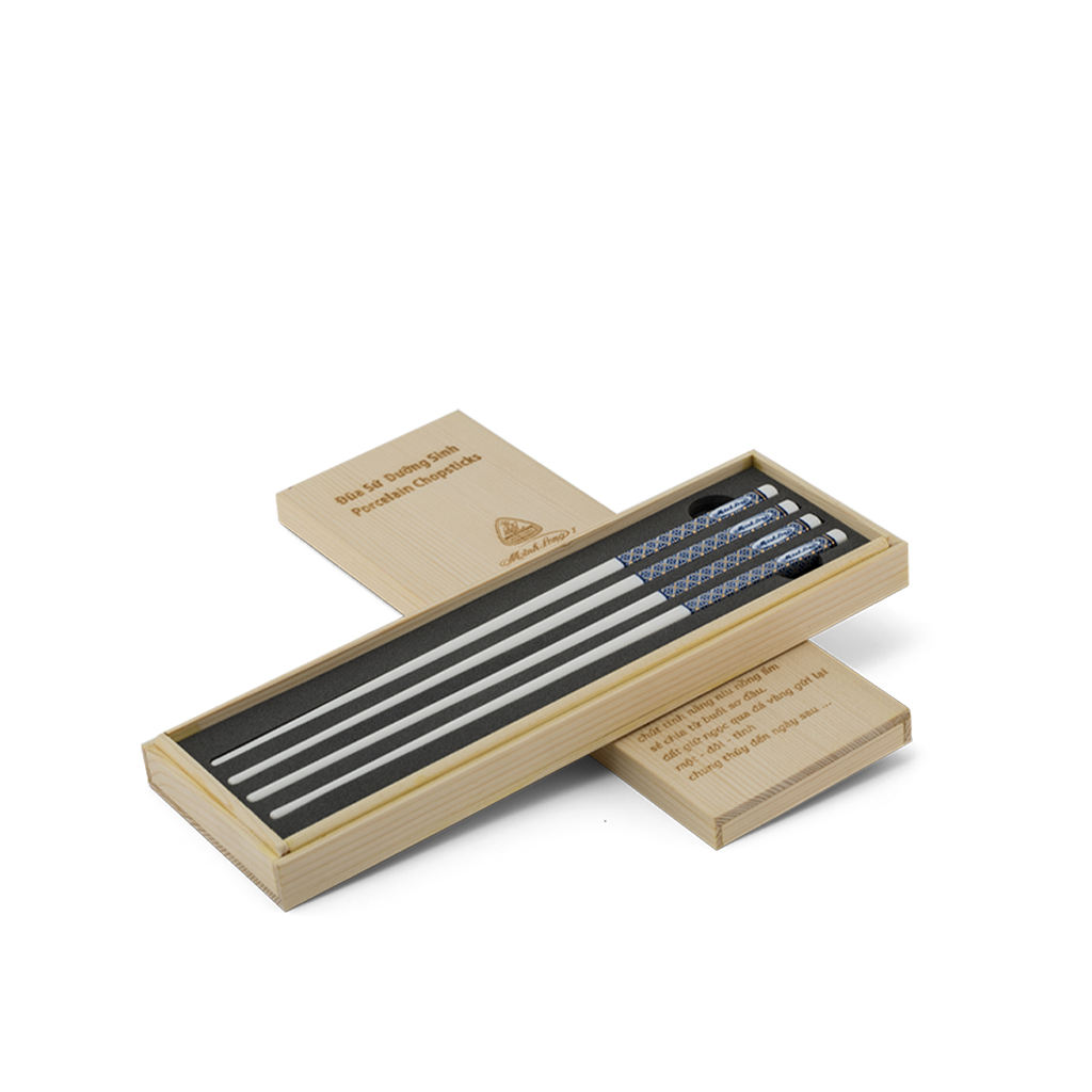 Đũa sứ dưỡng sinh 24.4 cm (2đôi/HQ) - Dưỡng Sinh IFP - Xanh Trang Trí Vàng 2 - Hộp Gỗ