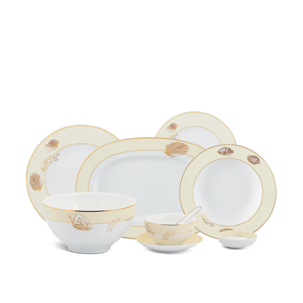 Bộ đồ ăn Âu-Á 45 sản phẩm - Camellia - Hương Biển kem