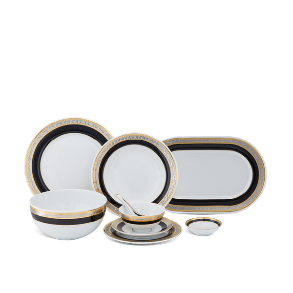 Bộ đồ ăn Âu-Á 45 sản phẩm - Sago - Hoa Hồng Đen khắc nổi