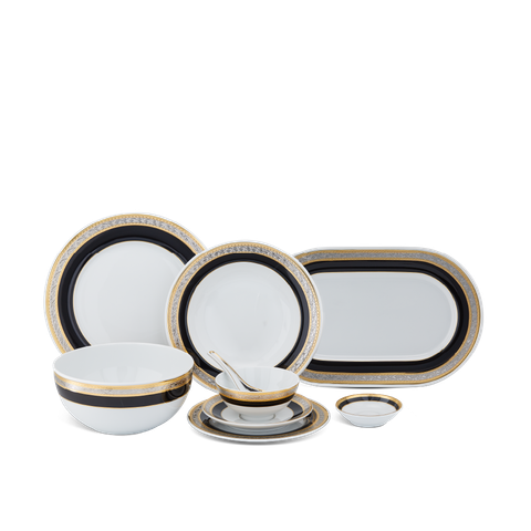  Bộ đồ ăn Âu-Á 45 sản phẩm - Sago - Hoa Hồng Đen khắc nổi 